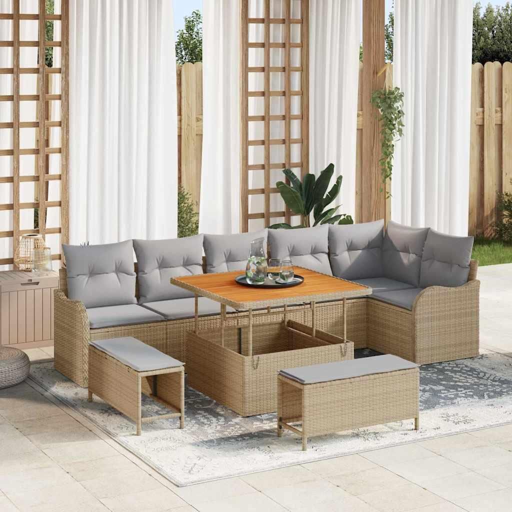 Möbel Garten-Sofa-Set 9 pcs Beige Poly-Rattan - Gartenmöbelgarnituren 3362277