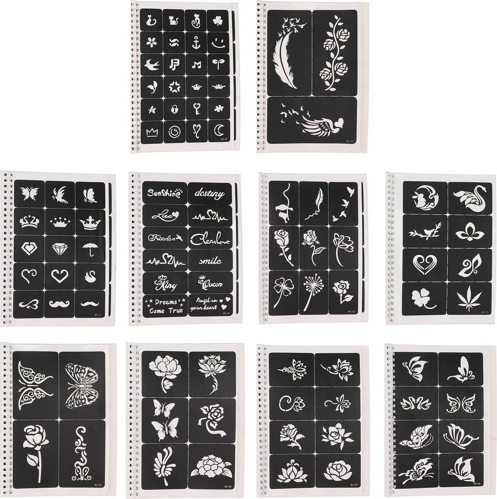 Airbrush-Tattoo-Vorlagen, 97 Muster, wasserdicht, wiederverwendbar, tragbar, temporäre Tattoos, Körperkunst, Malerei
