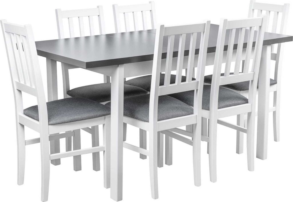 Satz von Tisch mit 6 Stühlen weiß für Küche Esszimmer X008 Produktbild 