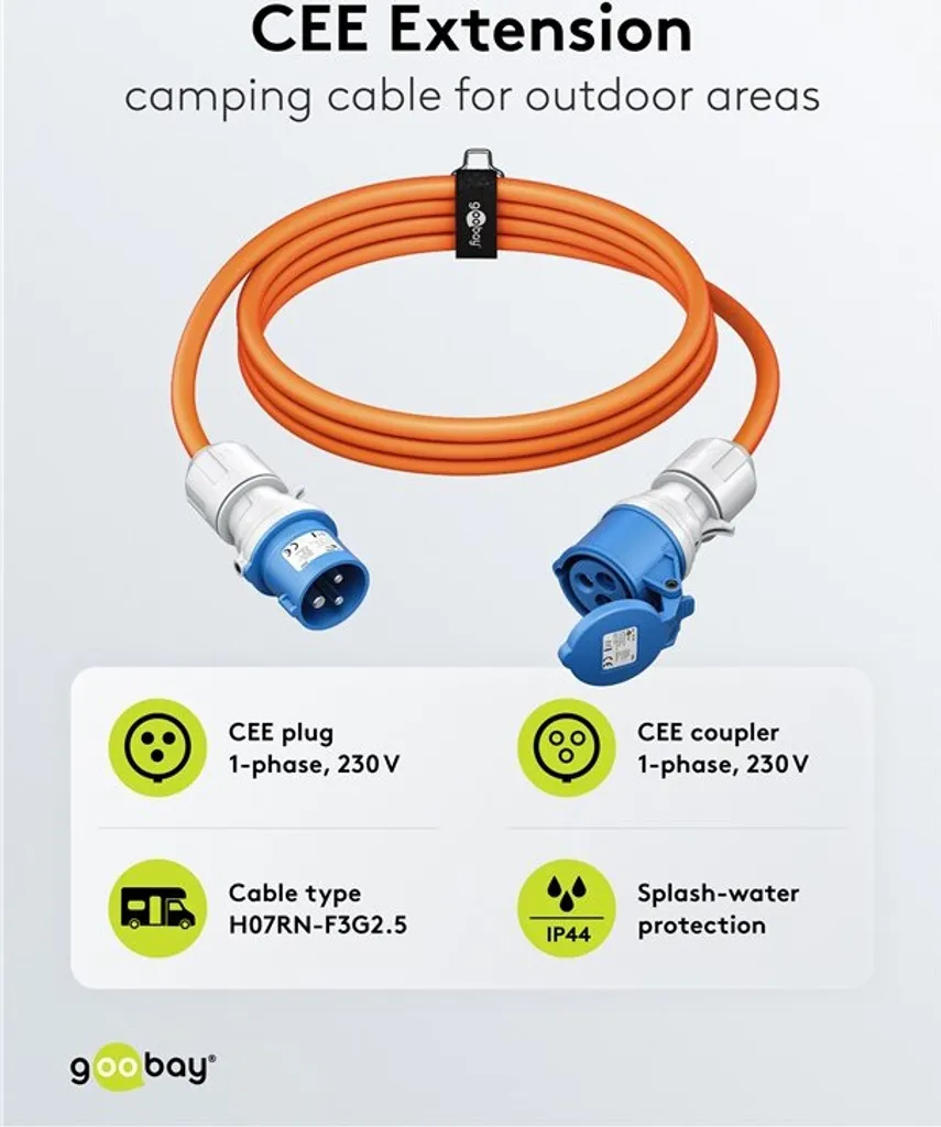 Câble de camping CEE 10 mètres robuste avec prise 16A pour extérieur - 14