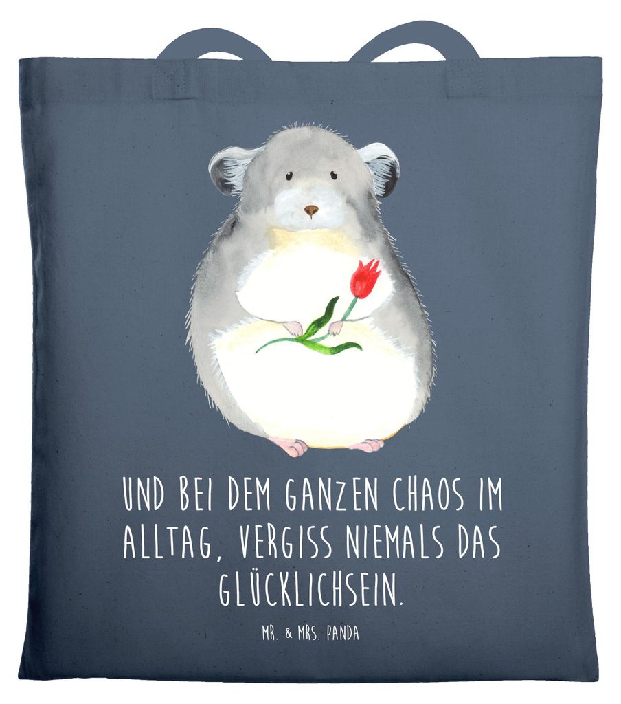 Mr. & Mrs. Panda Tote Bag Chinchilla Blume - Indigo Blue - Geschenk, Schultasche, Einkaufstasche, Kummer, Büro, Stoffbeutel, Shopping Tasche, Chin...