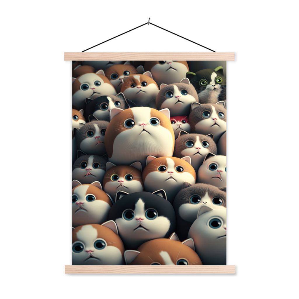 MuchoWow Textilposter Katze - Haustiere - Katze - Braun - Grau - Kinder 60x80 cm mit holzfarbenen Rahmen - Wandbild