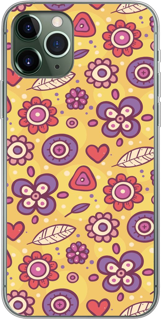 MuchoWow Handyhülle Schutzhülle Hülle für Telefoonhoesje iPhone 11 Pro Muster - Blumen - Lila - Orange Silikon Softcase Handy Hülle - Handy