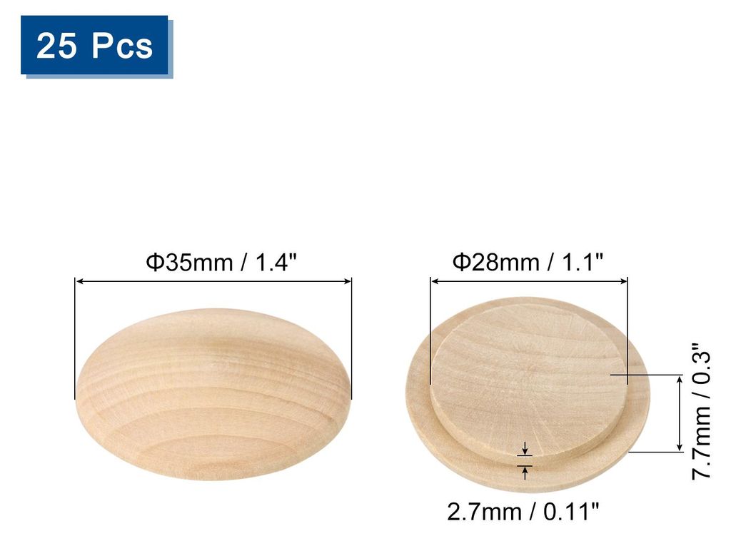 Holzlochstopfen, 25 Stš¹ck 35x28mm Abdeckkappen fš¹r Bohrl?cher Runde Kopf Hartholz Schraubenabdeckung Schraubenlochstopfen fš¹r M?bel Tische...