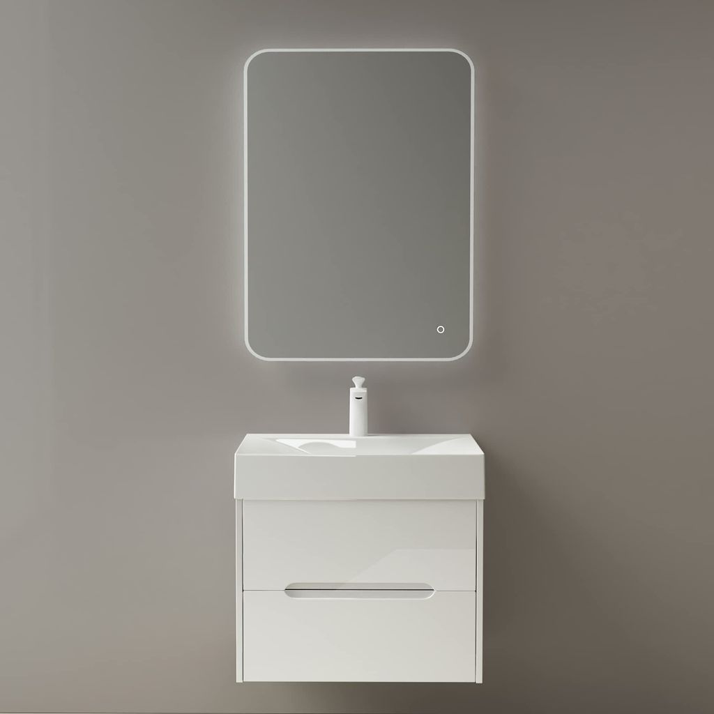 Mai & Mai Badezimmermöbel Waschbeckenunterschrank mit Softclose Schubladen inkl. Mineralguss Waschbecken LED-Badspiegel 80cm in Weiß Badmöbel-Se...