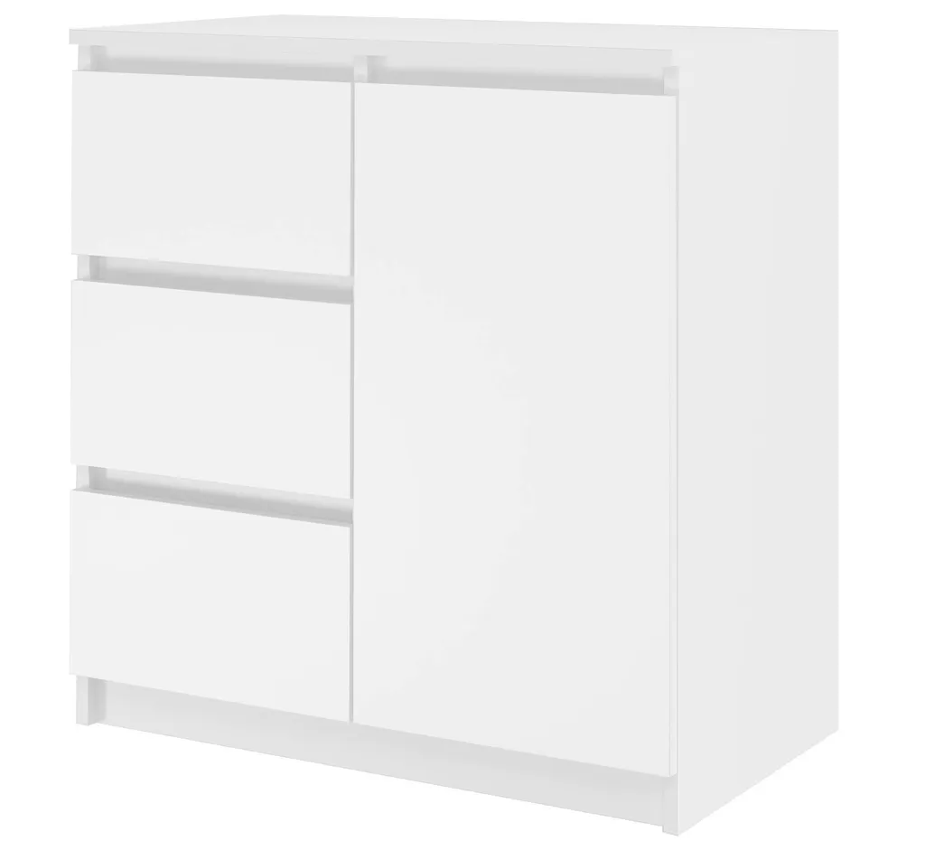 Buffet Bas avec Portes et Tiroirs ELBE Blanc - Meuble de Rangement Salon