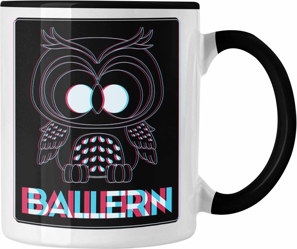 Trendation - Eulen Rave Ballern Tasse (Schwarz)