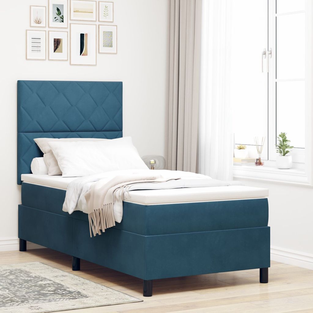 Boxspringbett mit Matratze Dunkelblau 100x200 cm Samt, Klassische Betten DesignMöbel Neu