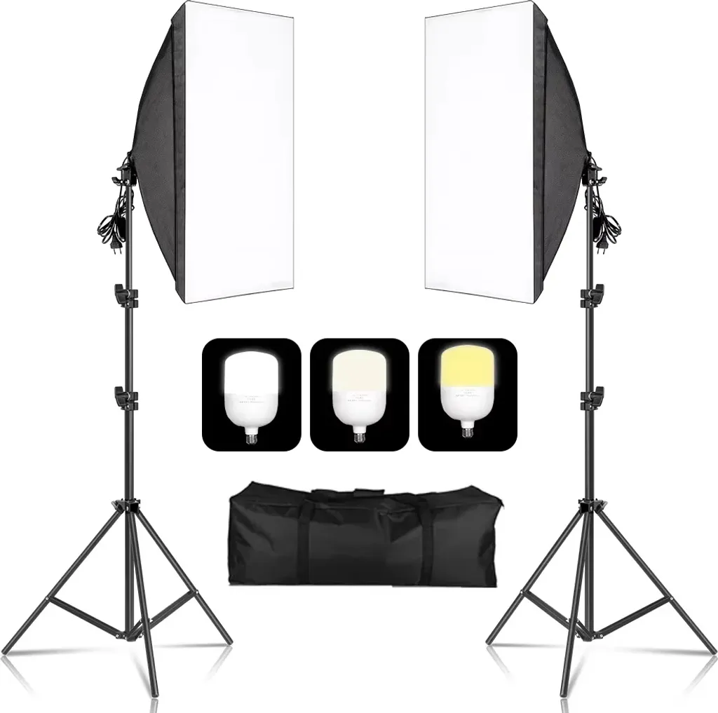 Éclairage photo anti-ombres avec boîte à lumière 50x70 et LED 135W