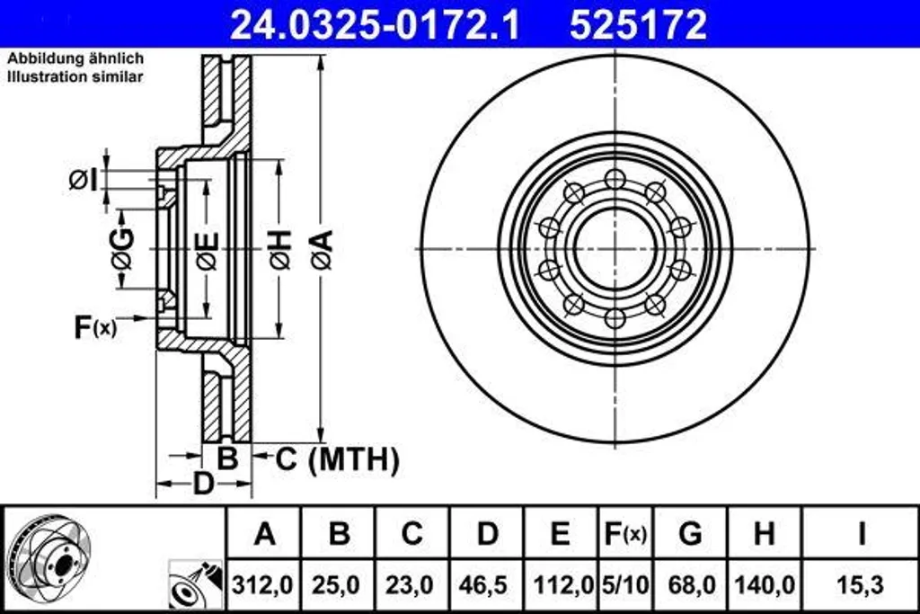 Disque de frein de rechange pour Passat 3B et Superb : Sécurité ATE 282mm