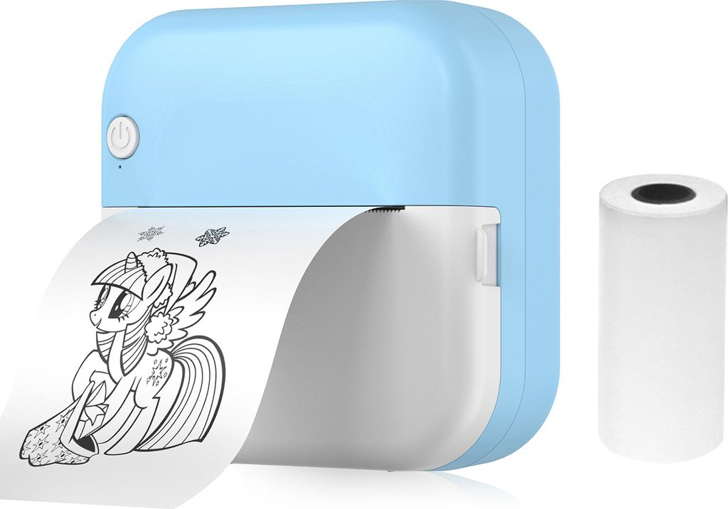 Mini-Drucker, Thermodrucker, Bluetooth Fotodrucker fuer Smartphone mit 1 Papierrolle 57 mm, kompatibel mit iOS Android,Blau