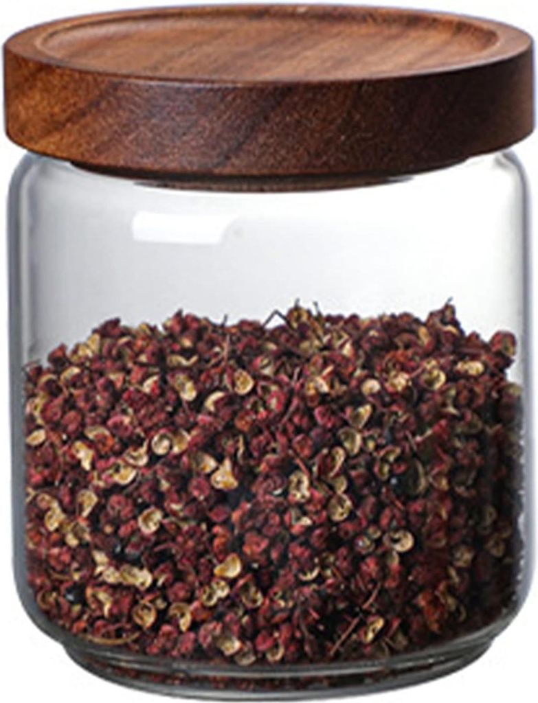 Vorratsbehälter mit Holzdeckel 500 ml/750 ml/1000 ml luftdichter Vorratsbehälter Glas elegante Glasbehälter Kräutergläser rund BPA-freie Silik...