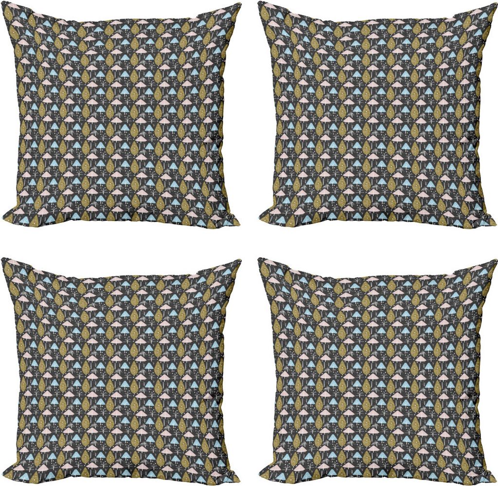 ABAKUHAUS Wald Kissenbezug Set (4 Stück), Repetitive Bäume Muster, Moderner Doppelseitiger Digitaldruck, 45 cm x 45 cm, Dunkelgrau und Blush