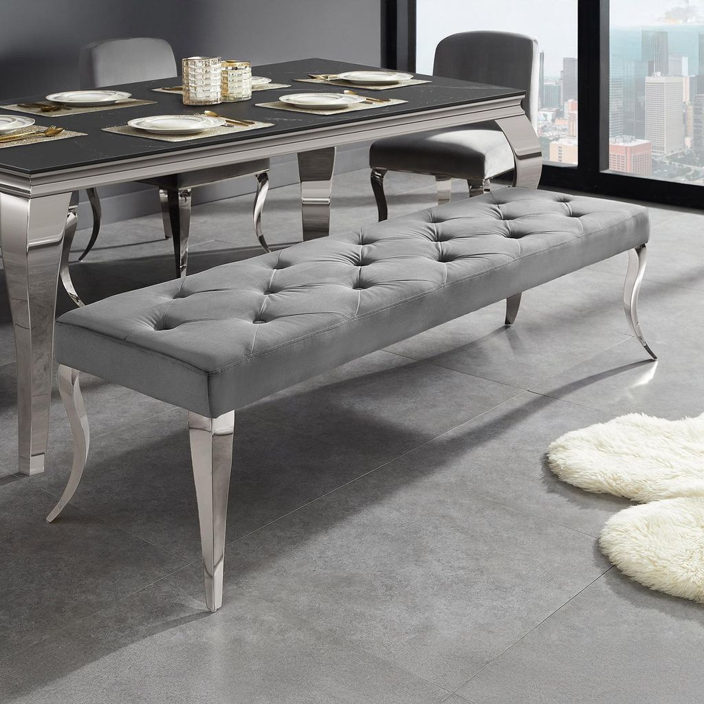 riess-ambiente Sitzbank MODERN BAROCK DELUXE 170cm grau silber Samt Edelstahl Chesterfield Knopfheftung