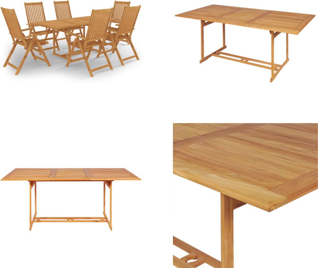 vidaXL 7 tlg. Garten Essgruppe Massivholz Teak - Garten-Essgruppe - Garten-Essgruppen - Gartenmöbel-Set - Gartenmöbel-Sets