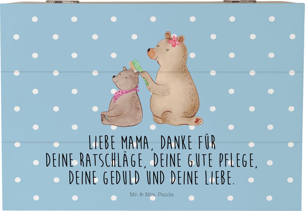 Mr. & Mrs. Panda Holzkiste Bär Kind 22 x 15 cm - Blau Pastell - Geschenk, Schatulle, Erinnerungskiste, schatztruhe, Mama, Muttertag, Box, Geschenk...