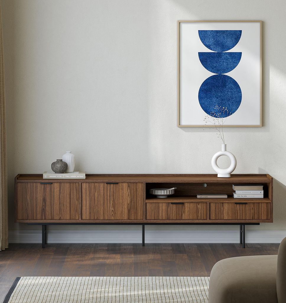 AX LIVING Nordiva TV Lowboard 200 cm Warmia Walnut Holz TV Möbel Modern