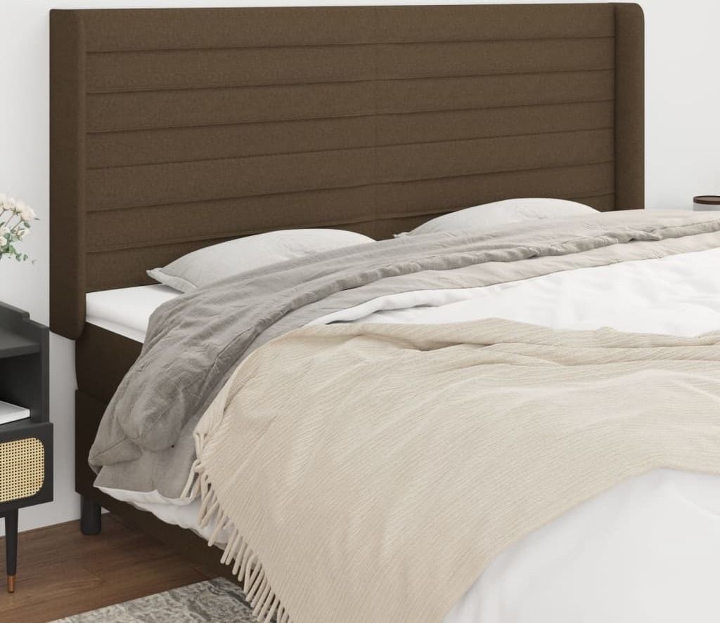 The Living Store Kopfteil mit Ohren Dunkelbraun 203x16x118/128 cm Stoff