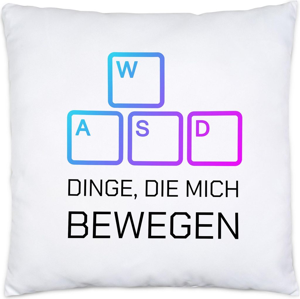 Dinge die mich bewegen WASD Kissen – Gamer Geschenk mit PC Tastatur Humor