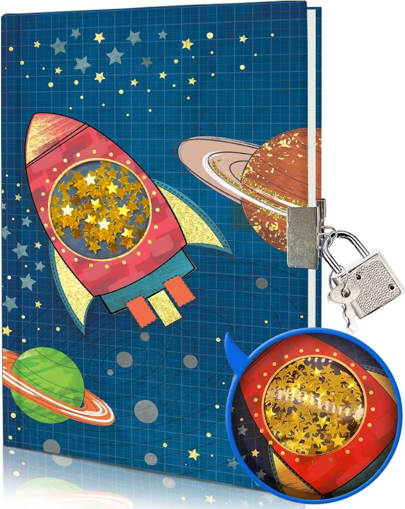 Raumschiff Tagebuch mit Schloss - Kindertagebuch für Jungen und Mädchen - 80 Blätter
