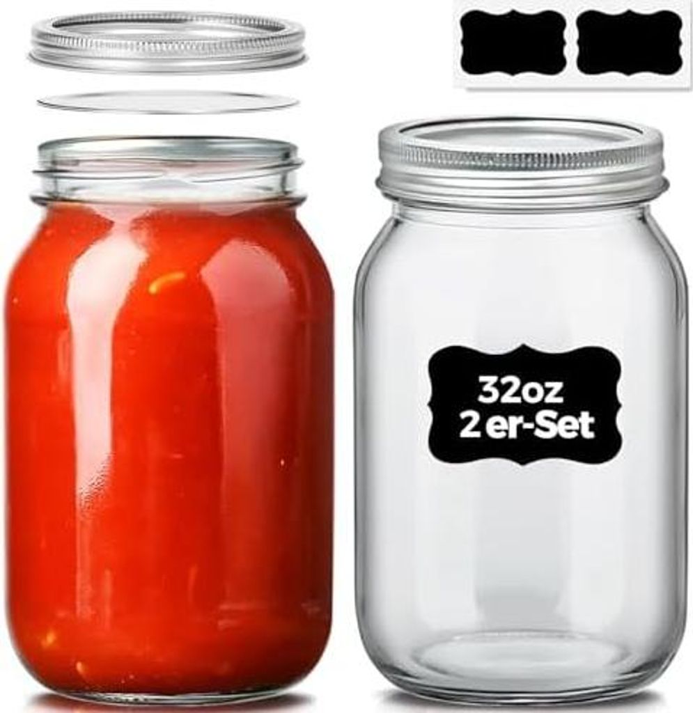 ComSaf Einmachgläser 1L mit Deckel 2 Stück Mason Jar, Vorratsgläser für Lebensmittel für Marmelade, Honig, Joghurt, Gurken und Bohnen Overnigh...