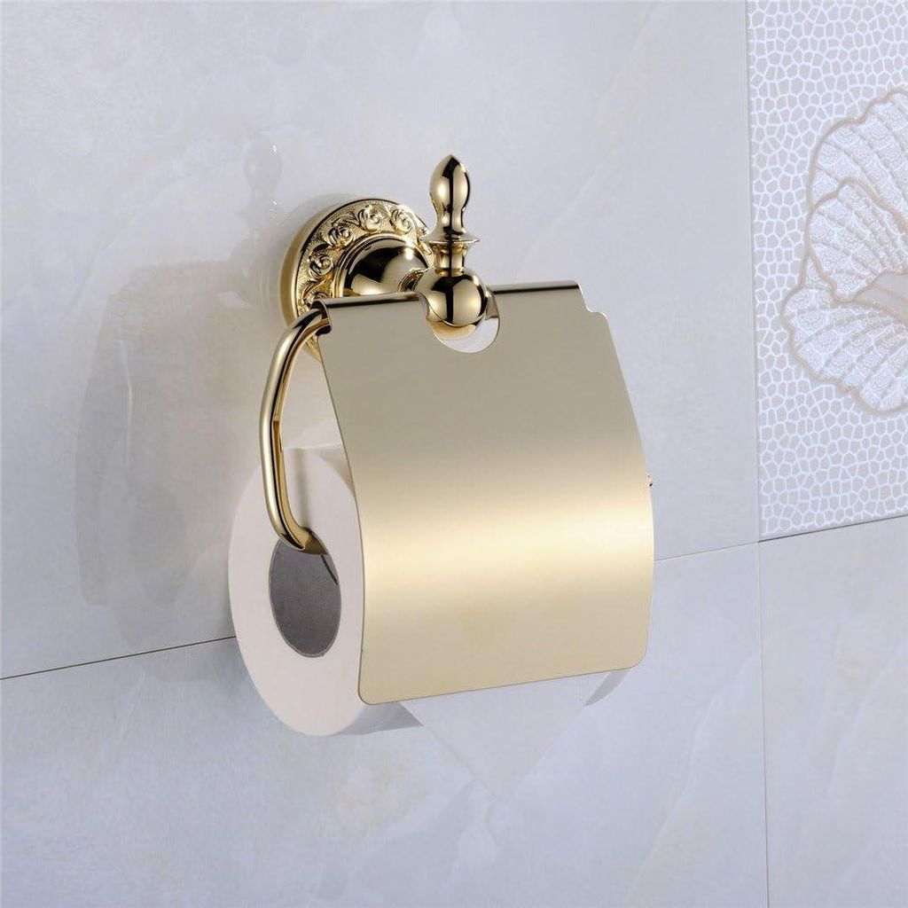 Toilettenpapierhalter, goldfarben, Wandmontage, WC-Papierhalter mit Deckel, Messing zum Bohren