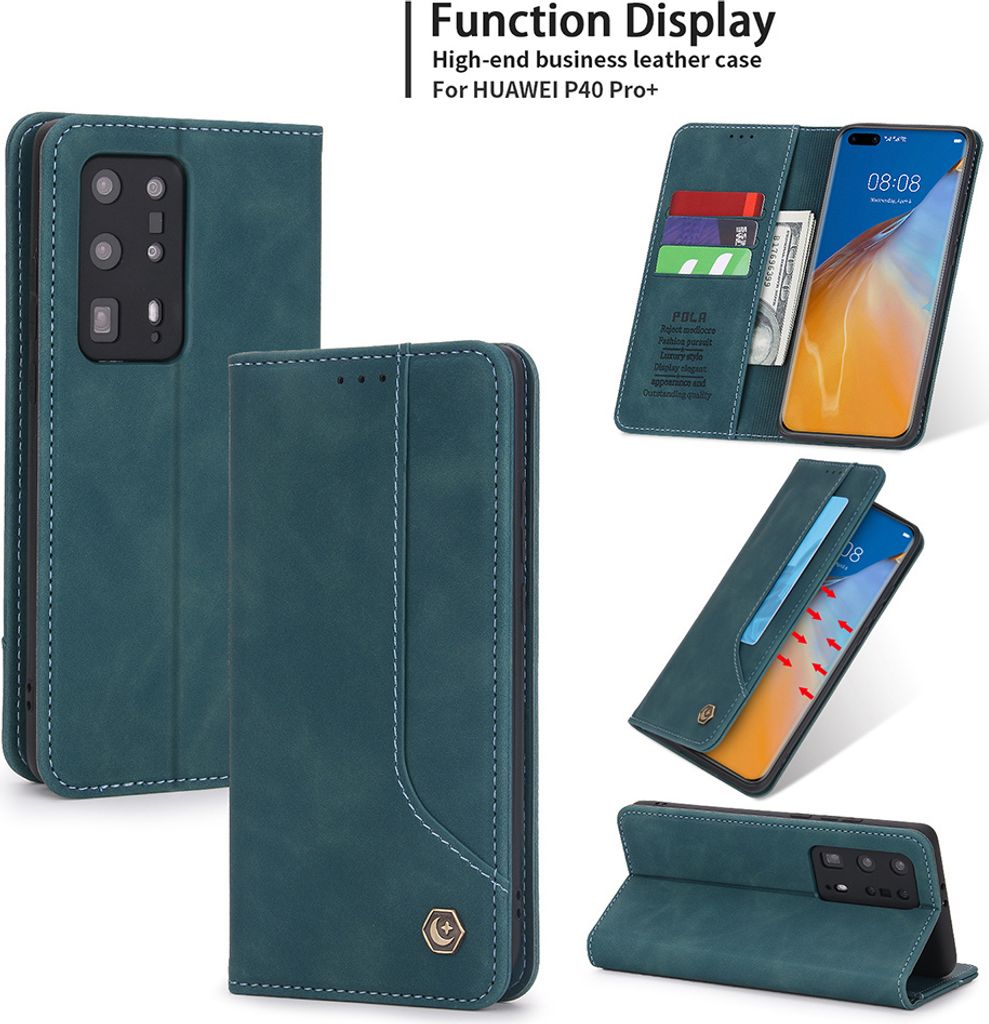 Huawei P40 Pro+ Hülle, LaimTop Retro Kunstledertasche Schutzhülle mit Kartenfach Standfunktion für Huawei P40 Pro Plus Blau