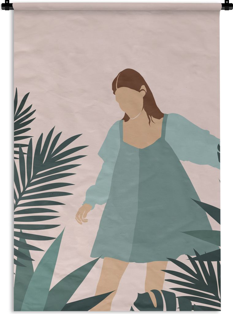 MuchoWow Wandteppich Wandbehang Sommer - Frau - Pflanzen - Pastell 90x135 cm Tapisserie Dekoration Wandtuch - Baumwolle - Wandskulptur