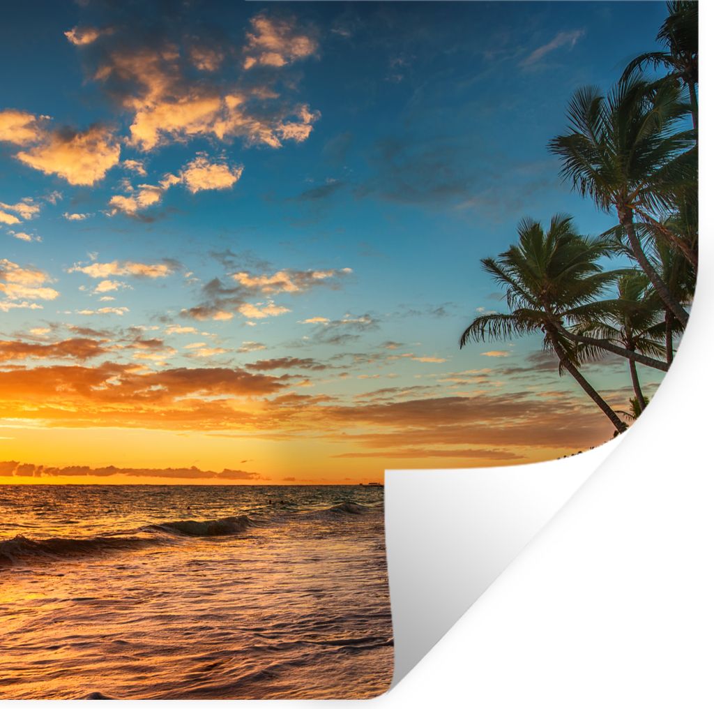 MuchoWow Wandtattoo Wandsticker Wandaufkleber Strand - Sonnenuntergang - Meer - Palme 100x100 cm Selbstklebend und Repositionierbar - Wierderverw...