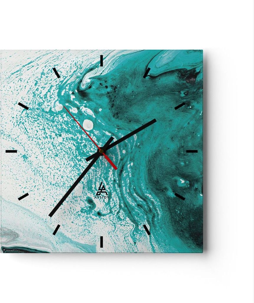 Wanduhr - Quadrat - Glasuhr - Abstraktion Türkis Flüssigkeit - 30x30cm - Schleichendes Uhrwerk - Lautlos - zum Aufhängen bereit - Dekoration Mod...