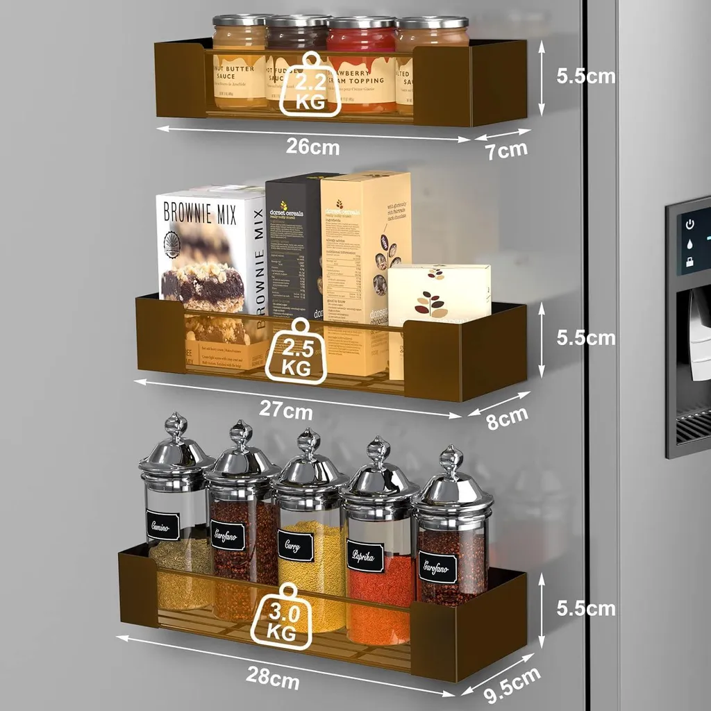 Set 3 Mensole Magnetiche Nere per Frigo - Design Salvaspazio Cucina - 2