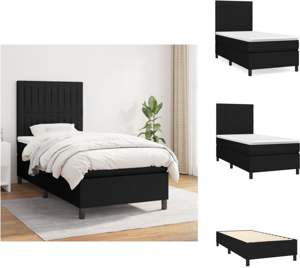 vidaXL Boxspringbett mit Matratze Schwarz 80x200 cm Stoff - Betten & Bettgestelle