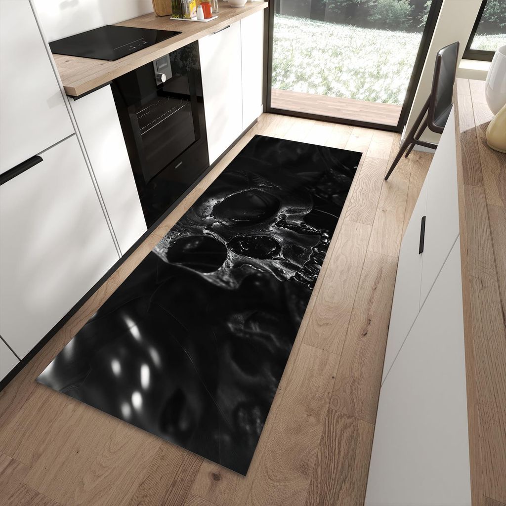 Küchenteppich 90x240cm rutschfest & abwischbar PVC Läufer - Schädelaufnahme