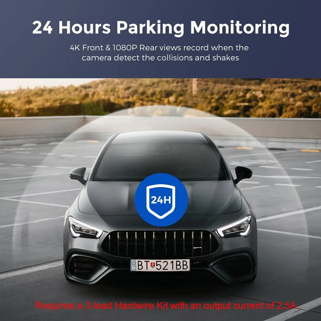 Dashcam voiture 4K grand angle 170° avec vision nocturne noire
