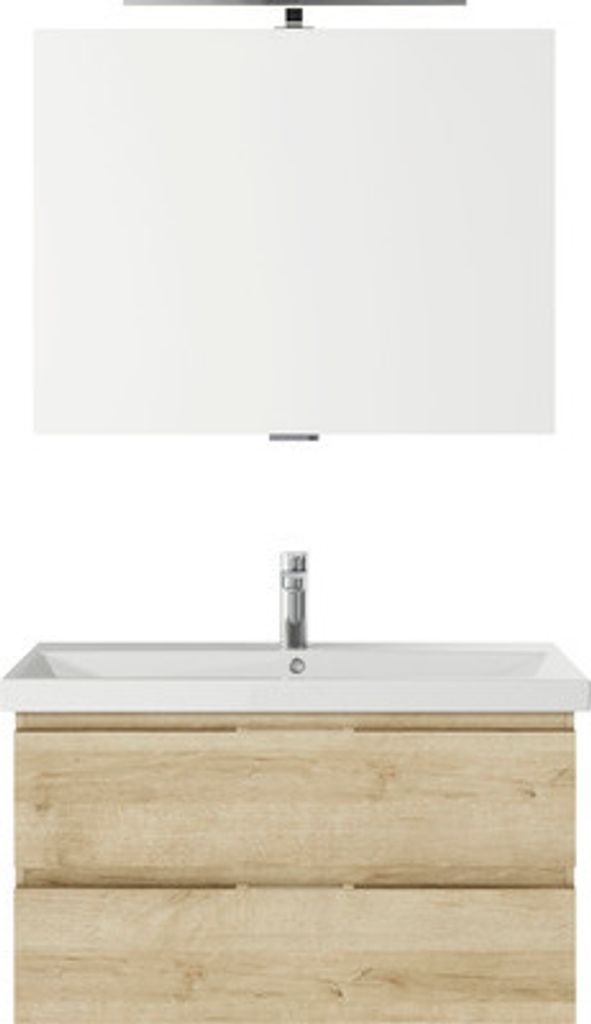 Badmöbelset 3-teilig Pelipal Serie 4035 BxHxT 90 x 200 x 43,5 cm Frontfarbe eiche riviera mit Waschtisch Keramik weiß un