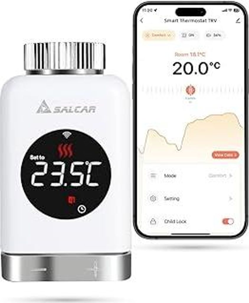 SALCAR Heizkörperthermostat TRV801W Thermostat Heizung Smart LCD WiFi Thermostat kompatibel mit Amazon & Google Home Heizungsthermostat Tuya Smart...