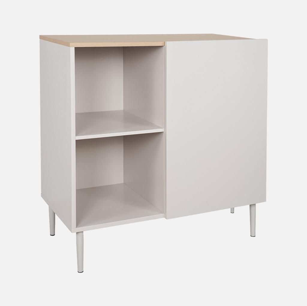 sweeek - Anrichte, Sideboard aus Metall mit Holzdekor, 1 Tür B 80 cm - Beige