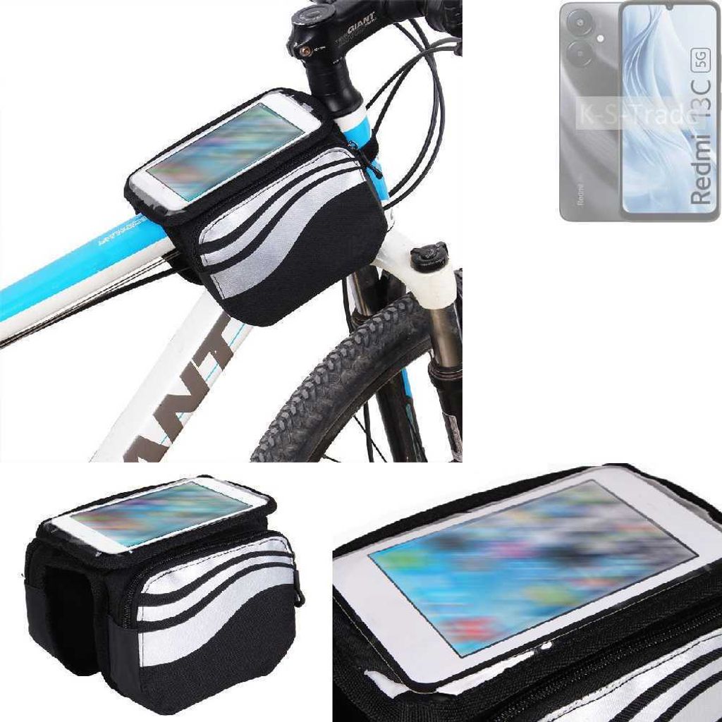 K-S-Trade Rahmentasche Fahrrad-Halterung kompatibel mit Xiaomi Redmi 13C 5G Rahmenhalterung Fahrrad Handyhalterung Fahrradtasche Handy Smartphone