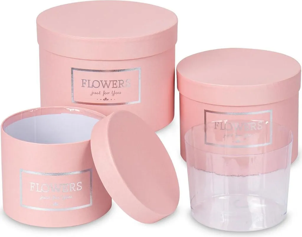 Set de 3 boîtes à fleurs rondes roses Ø15/17/20cm avec couvercles