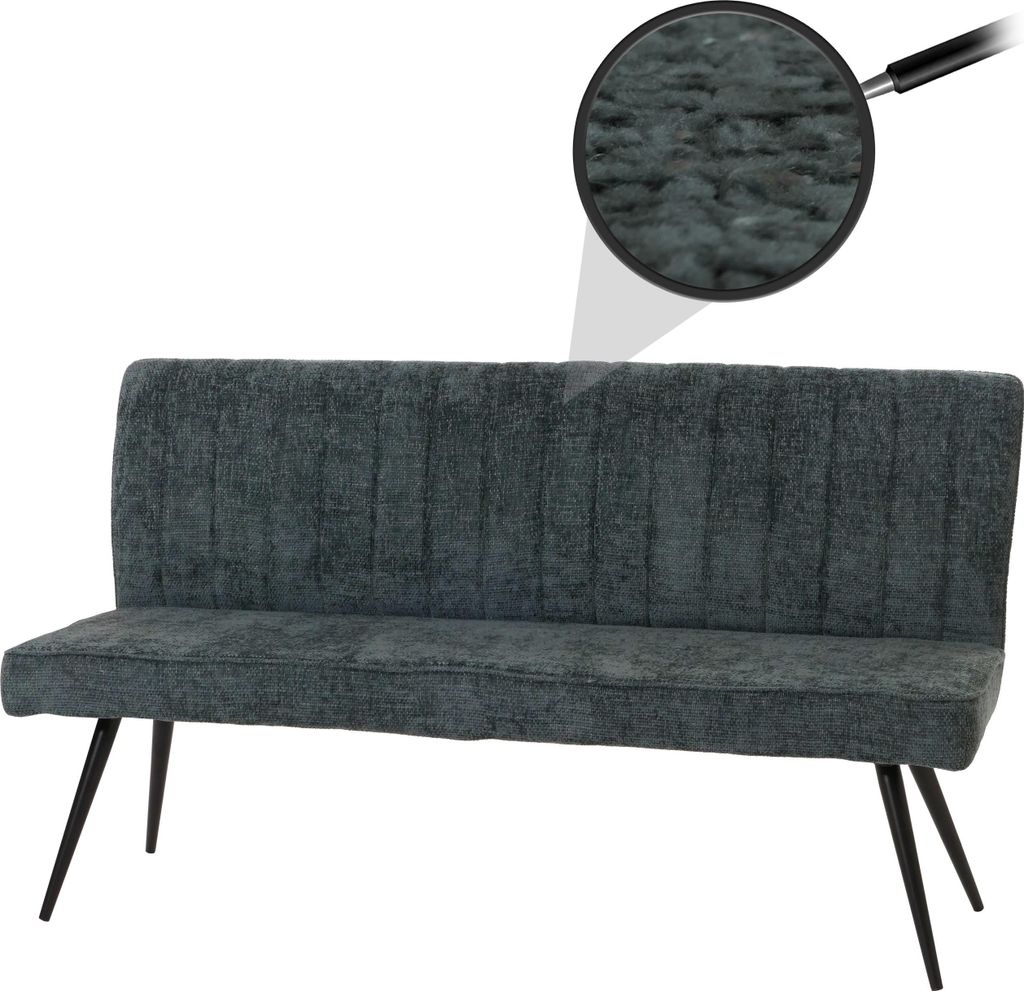 Sitzbank HWC-K16, Esszimmerbank Bank Polsterbank, Rückenlehne Stoff/Textil Chenille Metall 160cm blau-grün