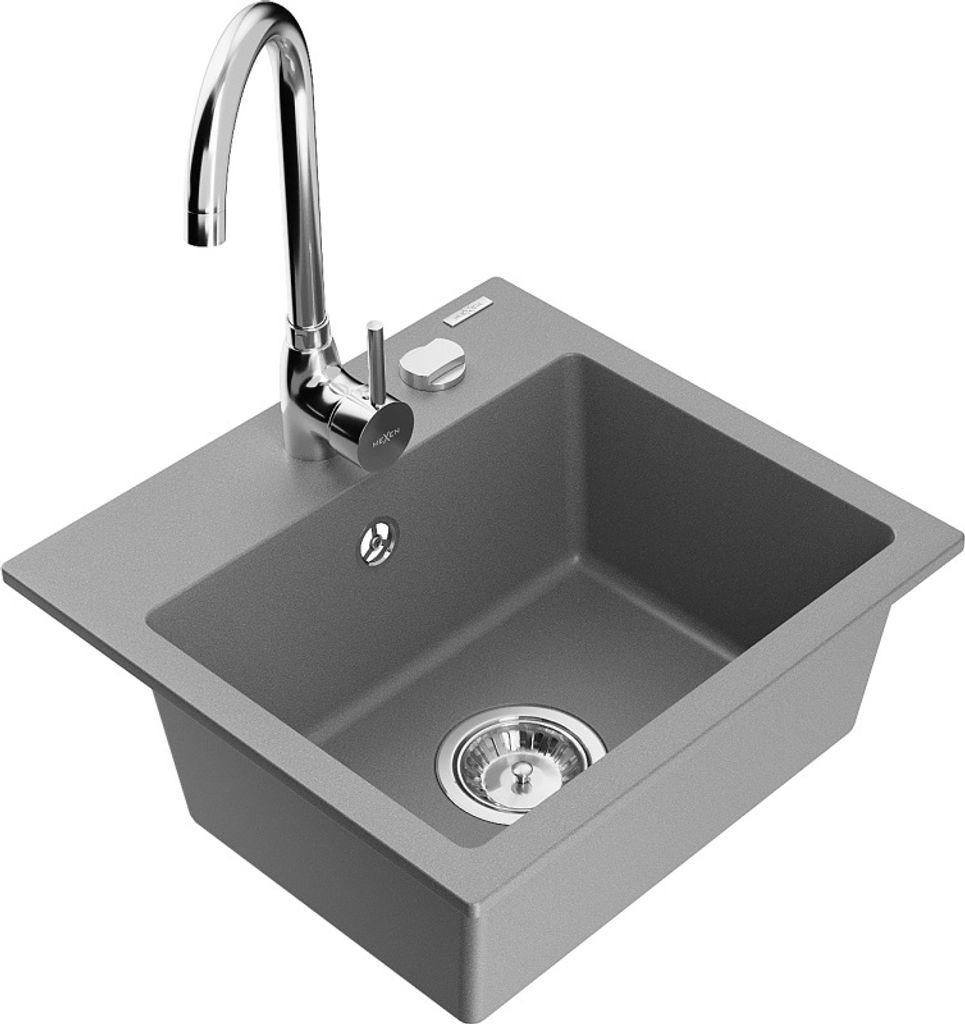 Mexen Milo 1-Becken-Granit-Spüle mit Mischbatterie Telma, Grau - 6505-71-670200-00
