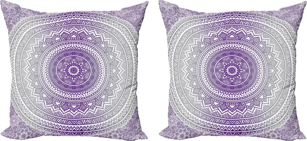 ABAKUHAUS Grau und Lila Kissenbezug Set (2Stück), Östliches traditionelles des Kosmos-Muster-Zen Boho Ombre Mandala Design Print, 45 x 45 cm, Wei...