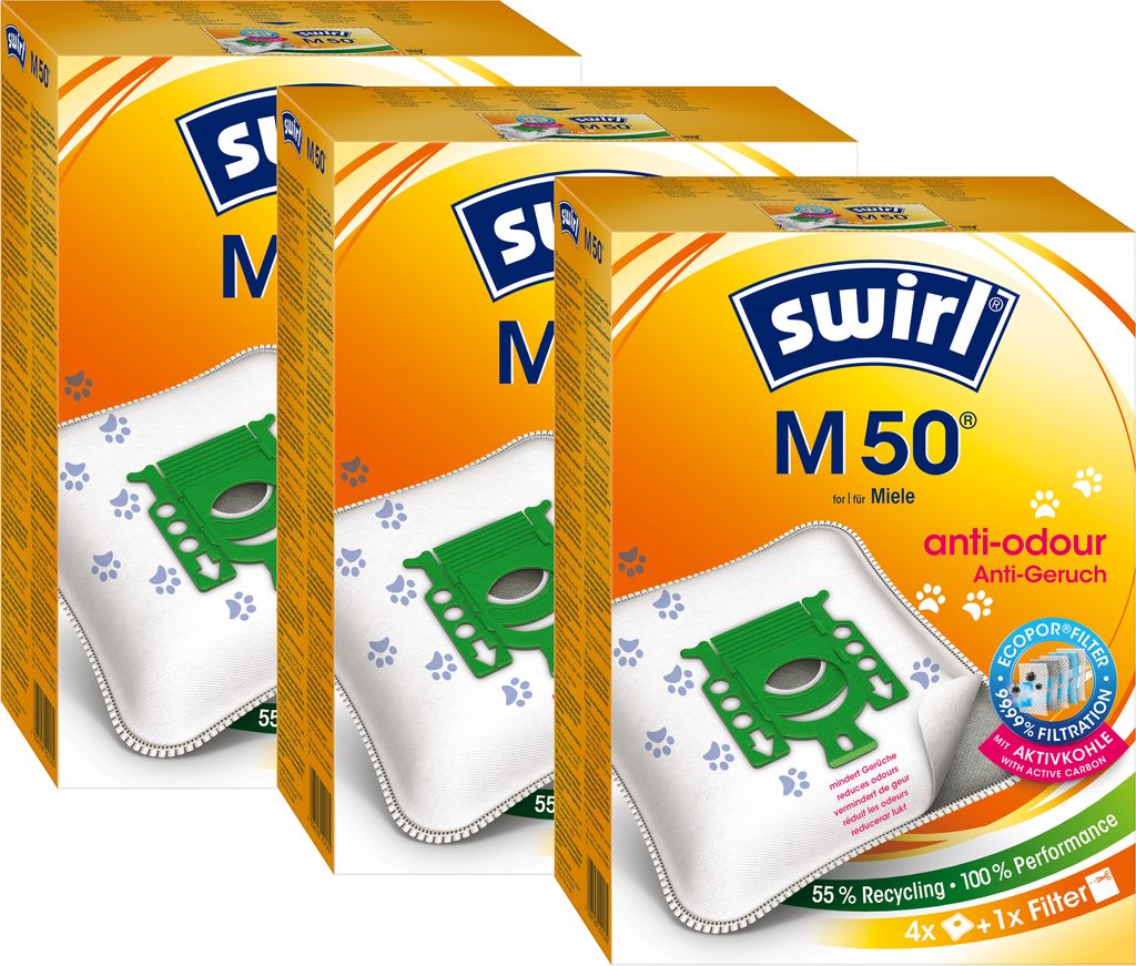 SWIRL Staubsaugerbeutel M 50 EcoPor Anti-Geruch für Miele 12 Beutel