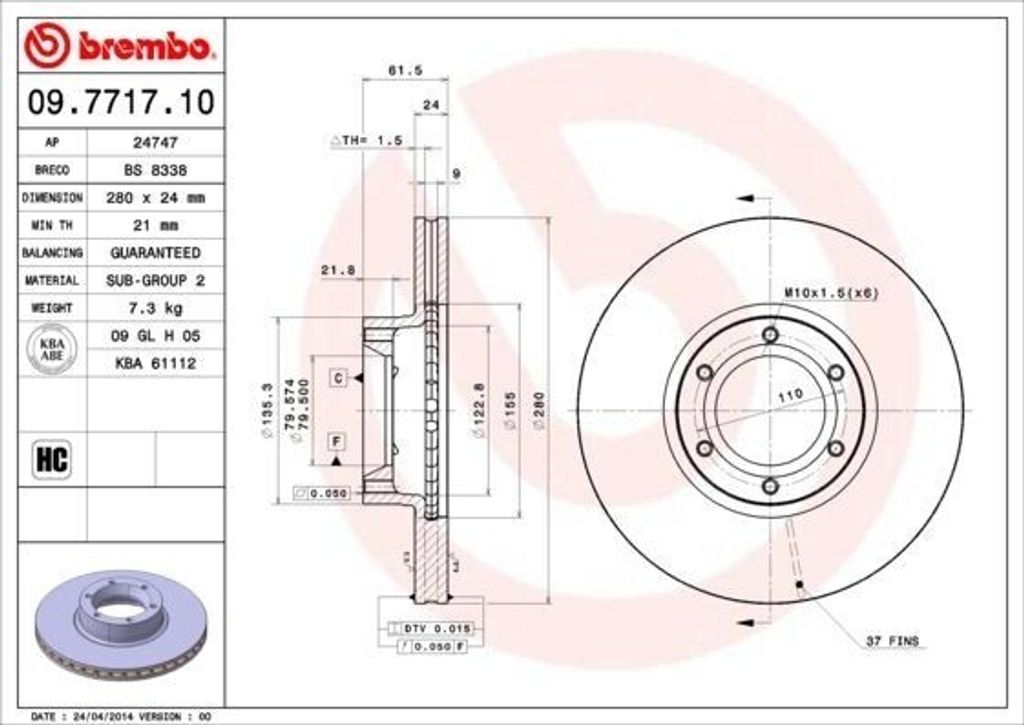 BREMBO 09.7717.10 - OE 4500098 Bremsscheibe für Movano (X70)