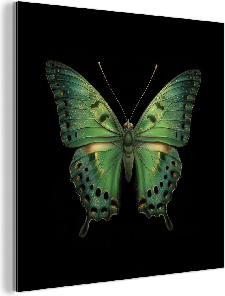 MuchoWow Wanddekoration Metall Metallbild Wandkunst 20x20 cm Schmetterling - Grün - Tiefe MuchoWow Aluminium Gemälde - Alu Dibond Bilder