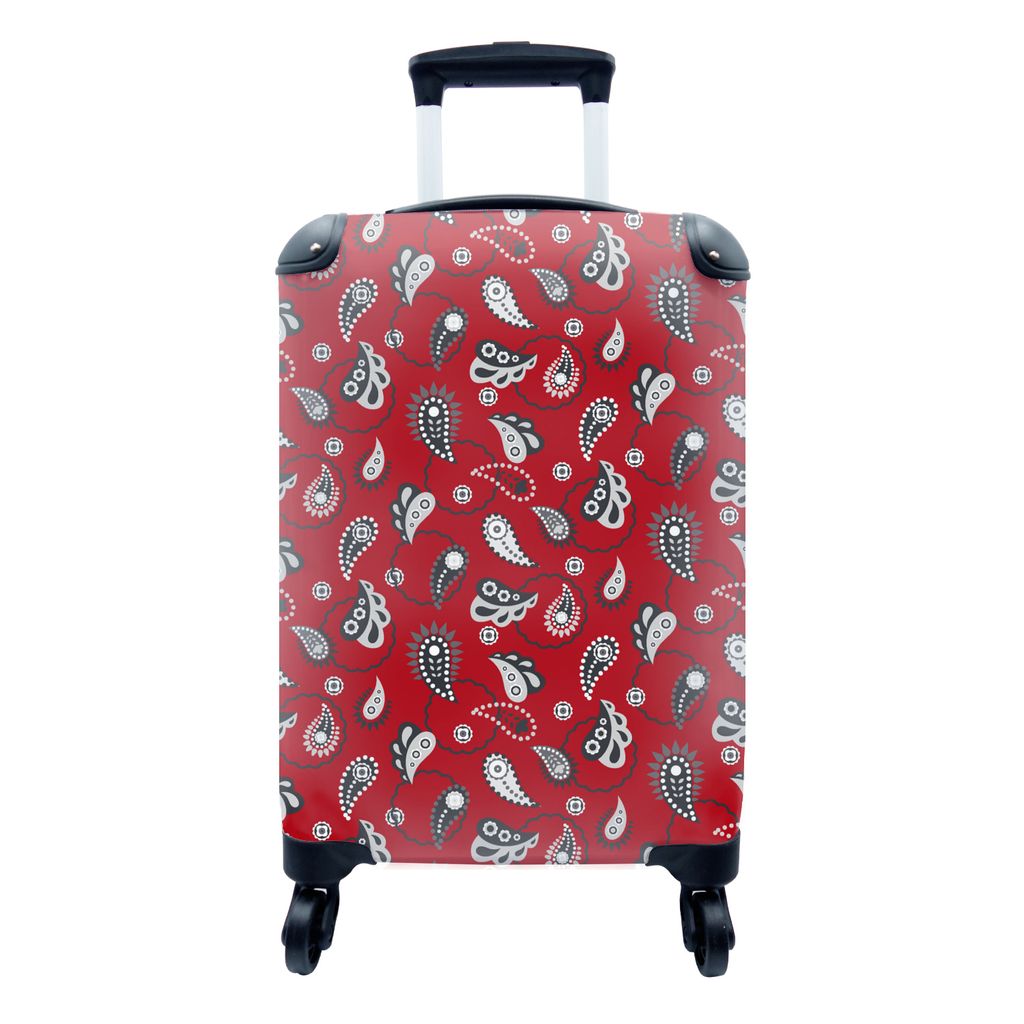 MuchoWow Koffer Handgepäck Trolley Rollkoffer Kleine Reisekoffer mit 4 Rollen - Kopftuch - Flora - Retro - Design - Cabin Size < 55x40x23 cm & 5...
