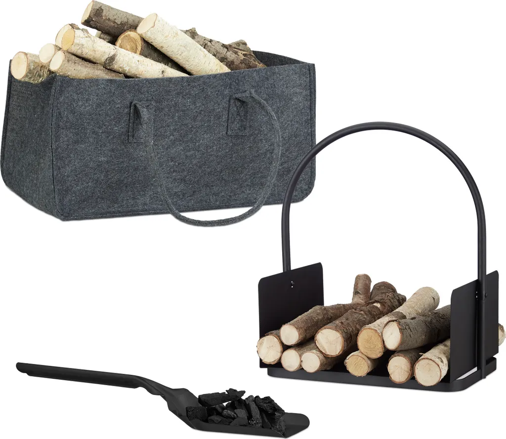 Set Camino Relaxdays 3 Pezzi | Accessori Acciaio Nero e Legno Offerta