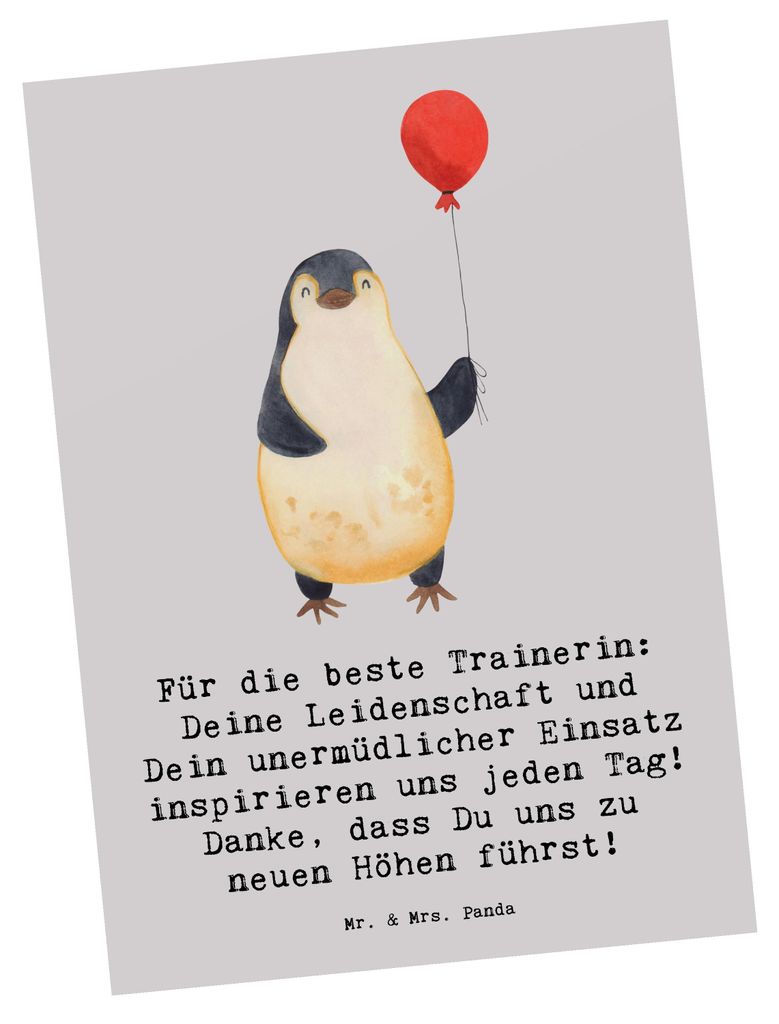Mr. & Mrs. Panda Postkarte Turnen Trainerin - Grau Pastell Produktbild 
