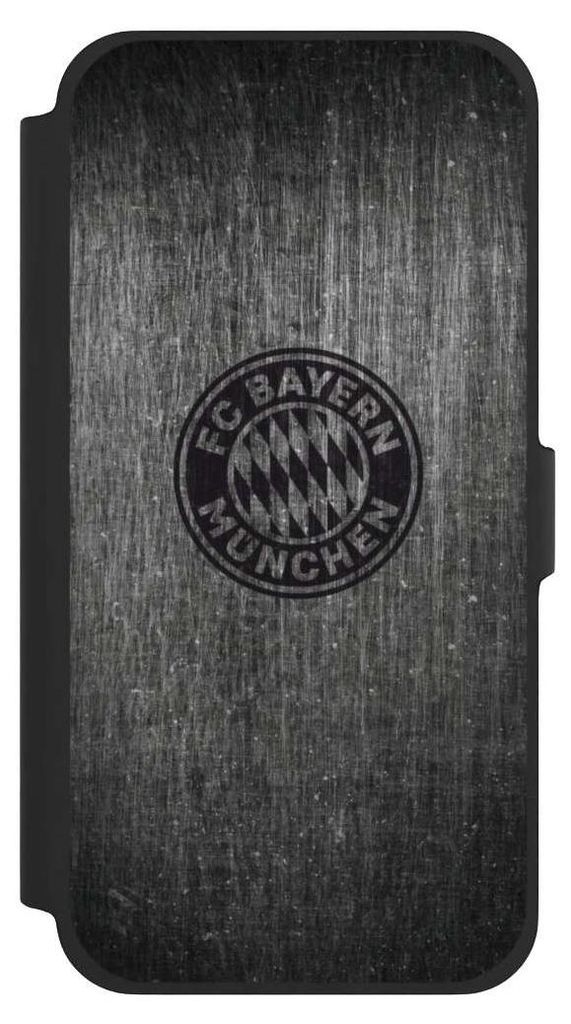 NIVOCASE Klapphülle für Apple iPhone 13 Pro Max Handyhülle aus Kunst Leder NIVOflip schwarz FC Bayern München FCB Metallic Look