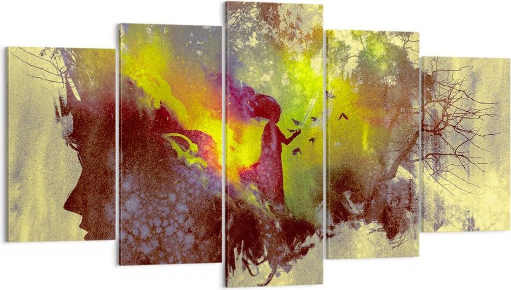 Bild auf Leinwand - Leinwandbild - Gesicht Grafik Abbildung Mädchen - 160x85cm - Wand Bild - Wanddeko - Leinwanddruck - Bilder - Kunstdruck - Lein...